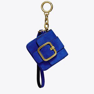 Tory Burch $128 SAWYER MINI BAG KEY FOB CHARM Blue Dahlia Suede